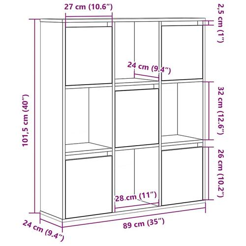 Bogreol 89x24x101,5 cm konstrueret træ røget egetræsfarve