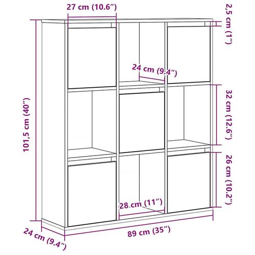 Bogreol 89x24x101,5 cm konstrueret træ brun egetræsfarve