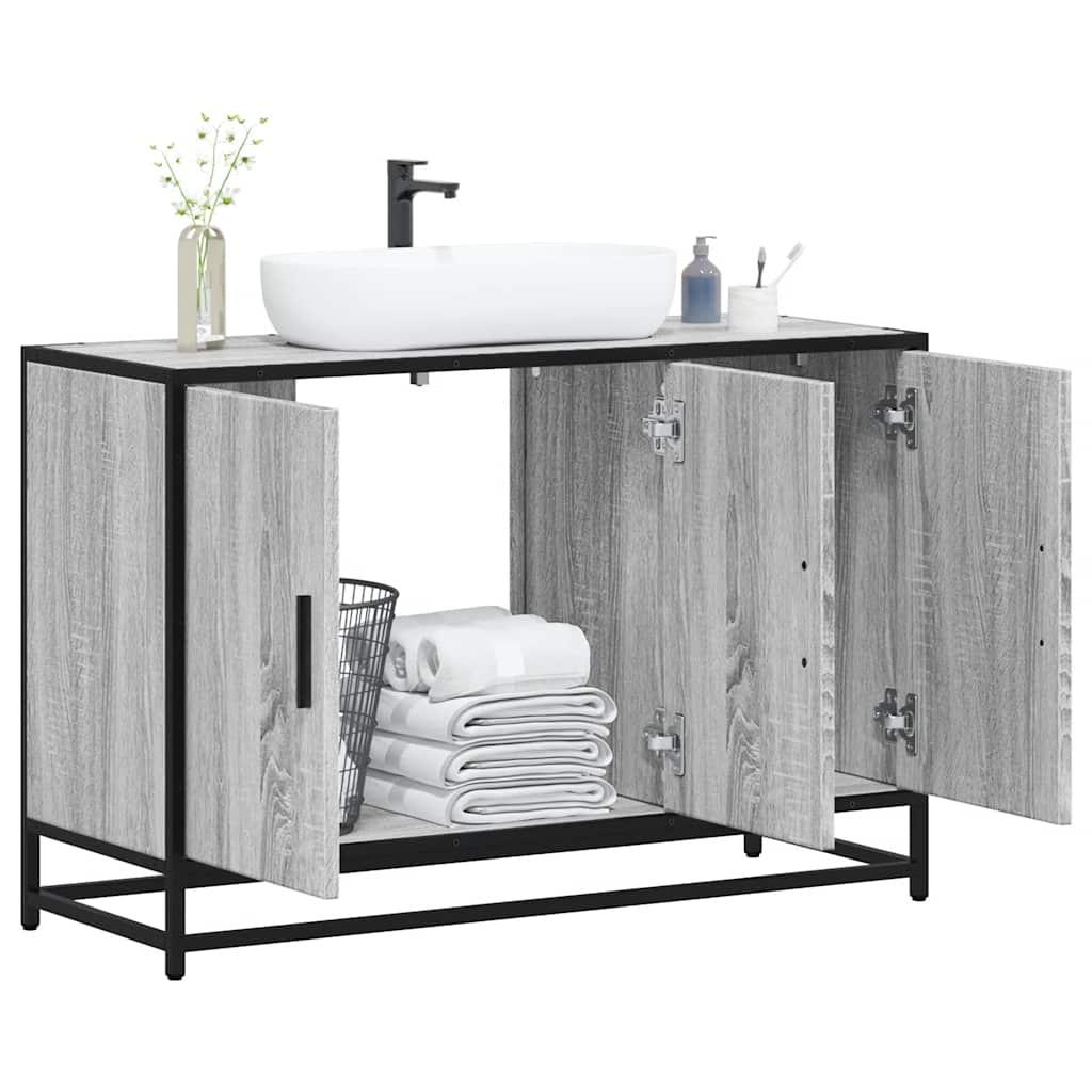 Skab til håndvask til badeværelse 90x33x60 cm grå sonoma