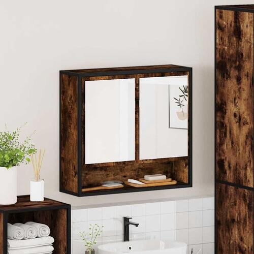 Badeværelsesskab + spejl 65x20x60 cm konstrueret træ røget eg
