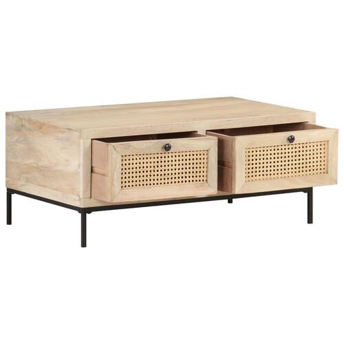 Sofabord 90x50x37 cm massivt mangotræ og naturligt rørflet