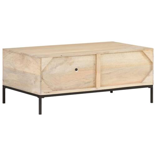 Sofabord 90x50x37 cm massivt mangotræ og naturligt rørflet
