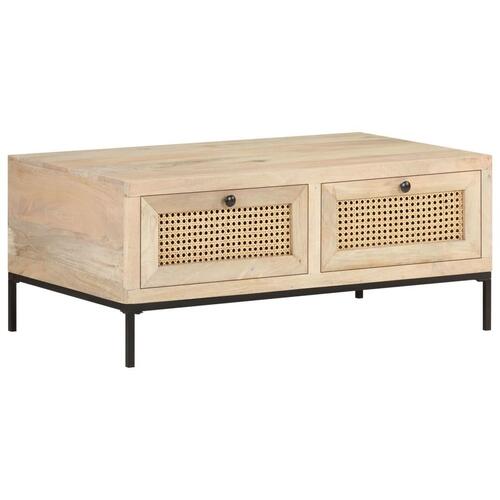 Sofabord 90x50x37 cm massivt mangotræ og naturligt rørflet