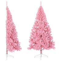 Kunstigt halvt juletræ med juletræsfod 180 cm PVC pink