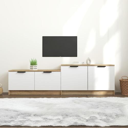 Tv-bord 158,5x36x45 cm konstrueret træ hvid og egetræsfarvet