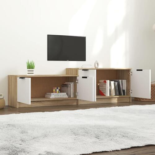 Tv-bord 158,5x36x45 cm konstrueret træ hvid og egetræsfarvet