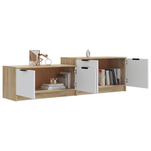 Tv-bord 158,5x36x45 cm konstrueret træ hvid og egetræsfarvet