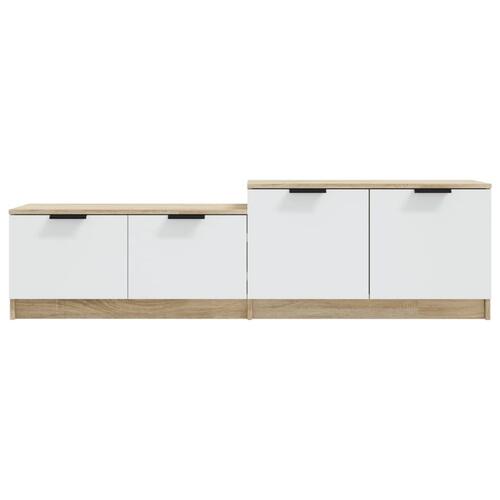 Tv-bord 158,5x36x45 cm konstrueret træ hvid og egetræsfarvet