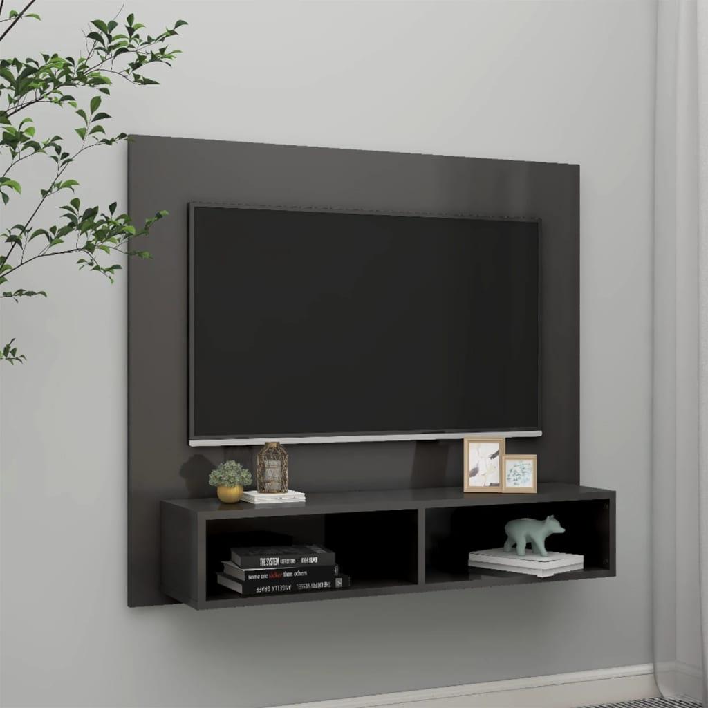 Væghængt tv-skab 102x23,5x90 cm konstrueret træ grå højglans
