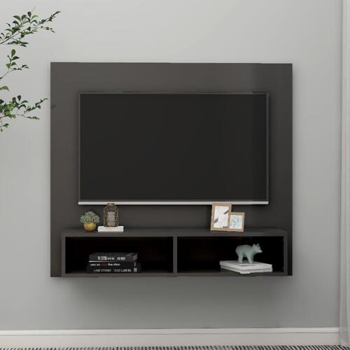 Væghængt tv-skab 102x23,5x90 cm konstrueret træ grå højglans