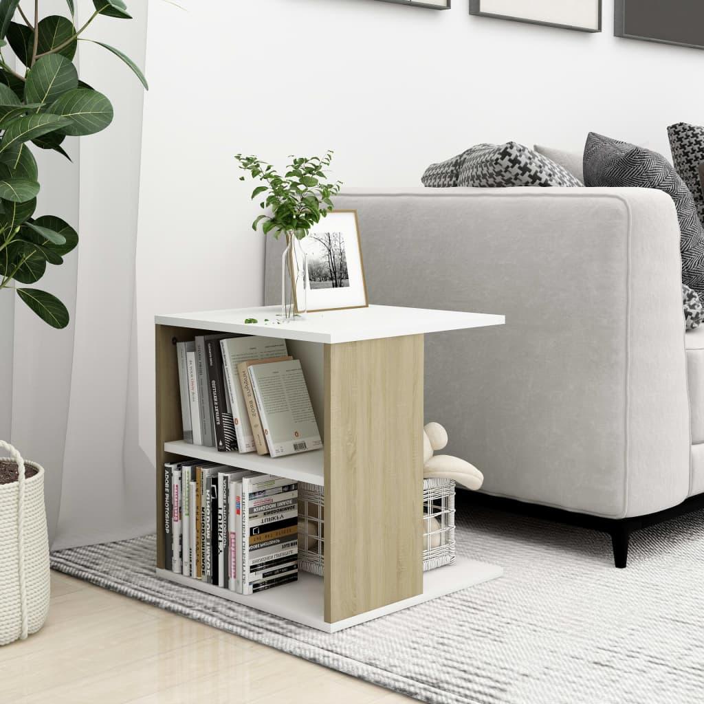 Sidebord 45x45x48 cm konstrueret træ hvid og sonoma-eg