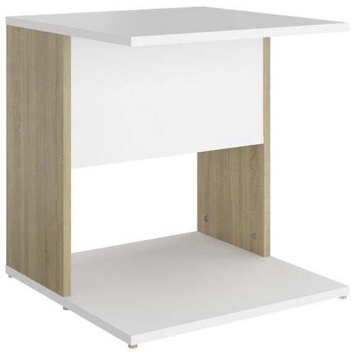 Sidebord 45x45x48 cm konstrueret træ hvid og sonoma-eg