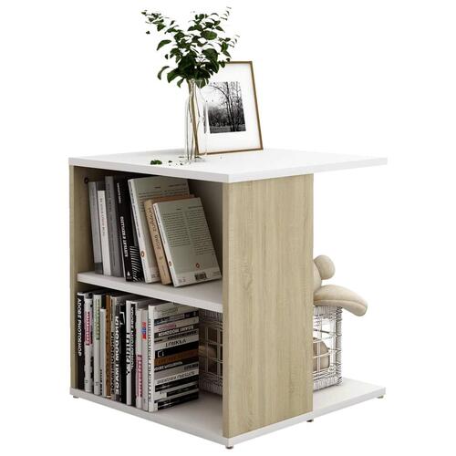 Sidebord 45x45x48 cm konstrueret træ hvid og sonoma-eg