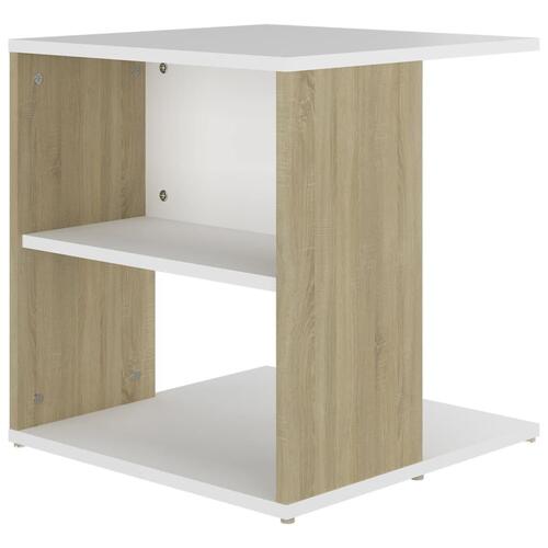 Sidebord 45x45x48 cm konstrueret træ hvid og sonoma-eg