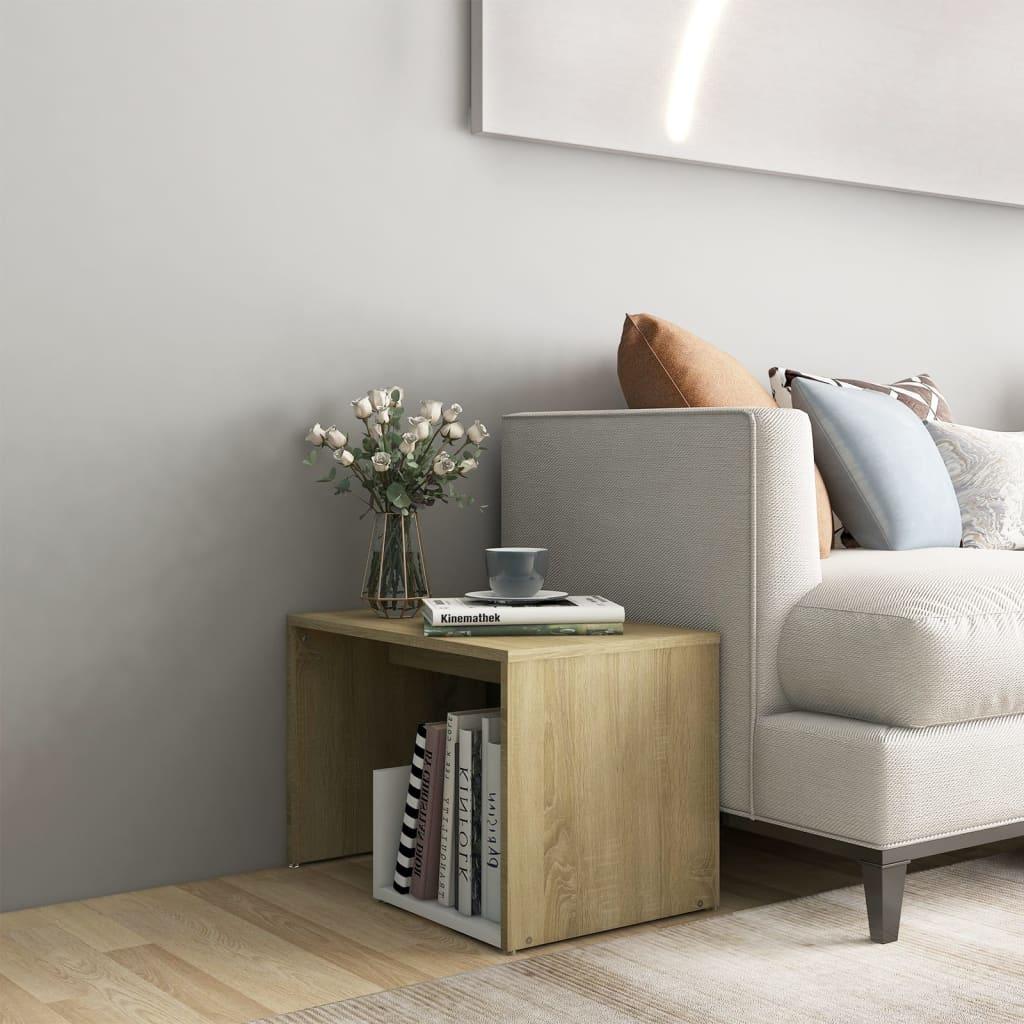 Sidebord 59x36x38 cm konstrueret træ hvid og sonoma-eg