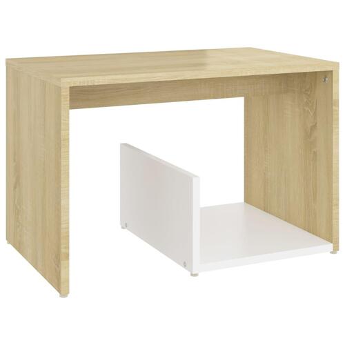 Sidebord 59x36x38 cm konstrueret træ hvid og sonoma-eg