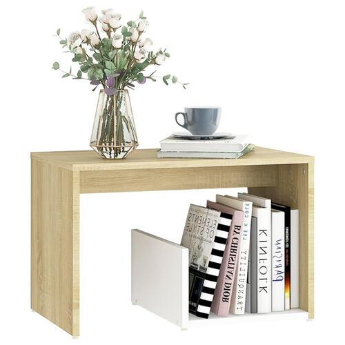 Sidebord 59x36x38 cm konstrueret træ hvid og sonoma-eg