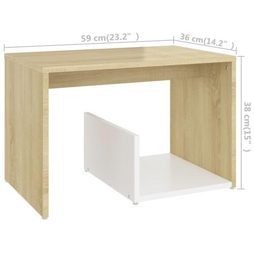 Sidebord 59x36x38 cm konstrueret træ hvid og sonoma-eg