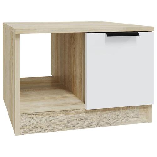 Sofabord 50x50x36 cm konstrueret træ hvid og sonoma-eg