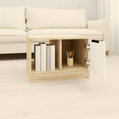 Sofabord 50x50x36 cm konstrueret træ hvid og sonoma-eg