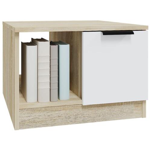 Sofabord 50x50x36 cm konstrueret træ hvid og sonoma-eg