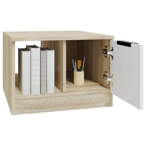 Sofabord 50x50x36 cm konstrueret træ hvid og sonoma-eg