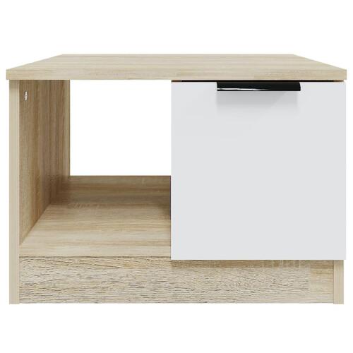 Sofabord 50x50x36 cm konstrueret træ hvid og sonoma-eg