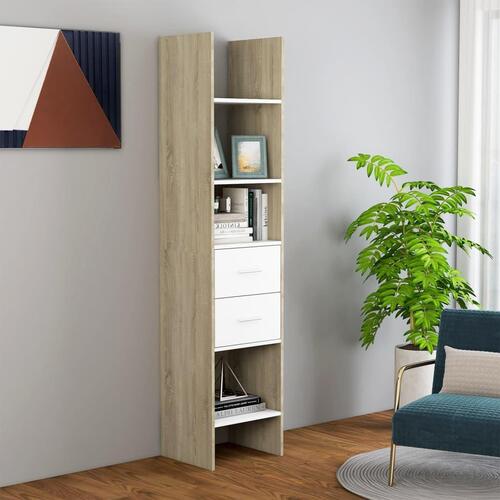 Bogreol 40x35x180 cm konstrueret træ hvid og sonoma-eg