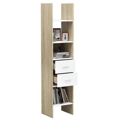 Bogreol 40x35x180 cm konstrueret træ hvid og sonoma-eg