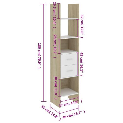 Bogreol 40x35x180 cm konstrueret træ hvid og sonoma-eg