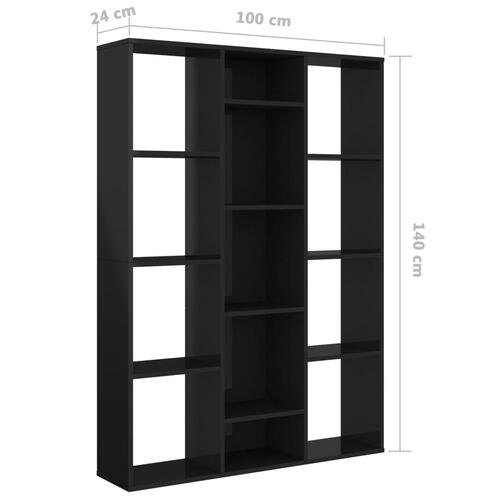 Rumdeler/bogreol 100x24x140 cm konstrueret træ sort højglans