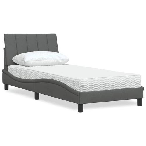 Seng med madras 90x190 cm stof mørkegrå