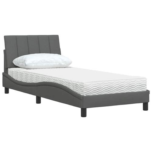 Seng med madras 90x190 cm stof mørkegrå