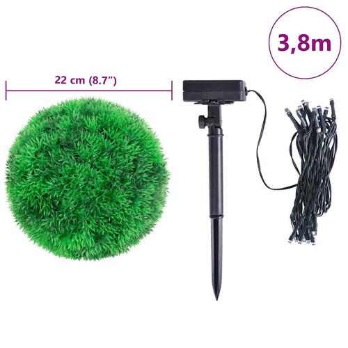 Kunstige buksbomkugler med LED-lys 2 stk Grøn 22 cm