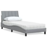 Seng med madras 90x190 cm stof lysegrå