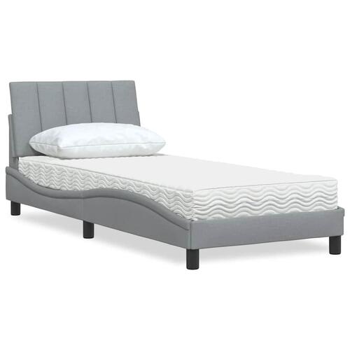 Seng med madras 90x190 cm stof lysegrå