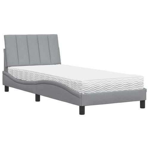 Seng med madras 90x190 cm stof lysegrå