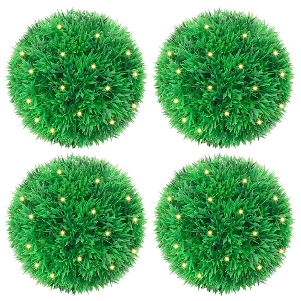 Kunstige buksbomkugler med LED-lys 4 stk Grøn 12 cm