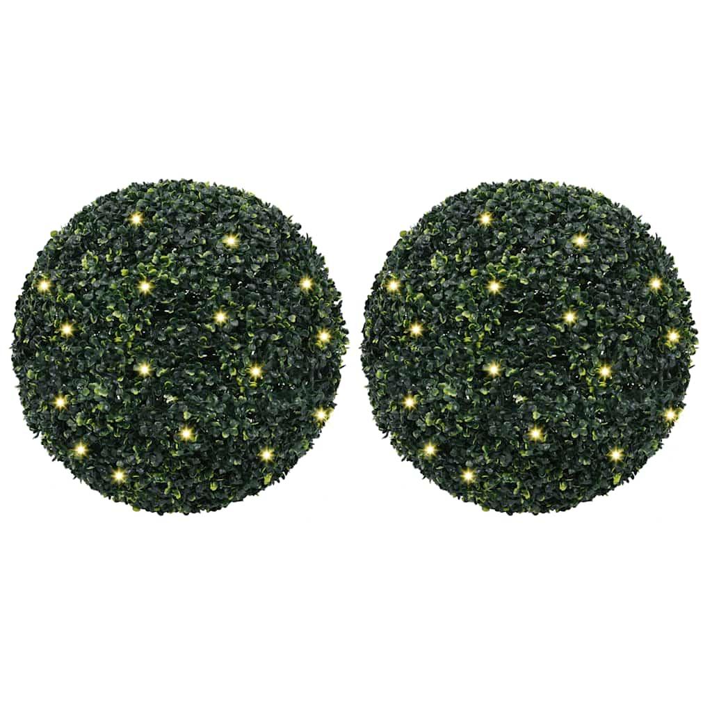 Kunstige buksbomkugler med LED-lys 2 stk Grøn 52 cm