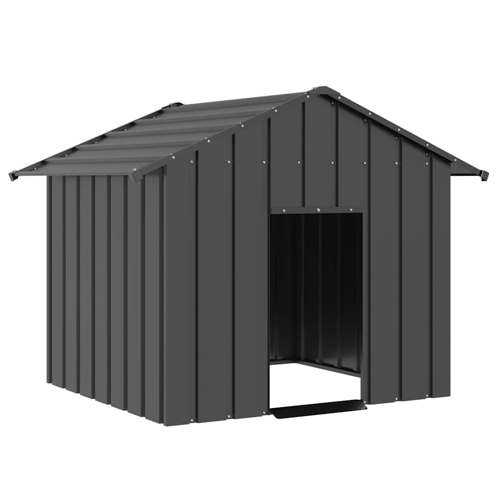 Hundehus med tag 131 x 101 x 102 cm i galvaniseret stål antracitgrå