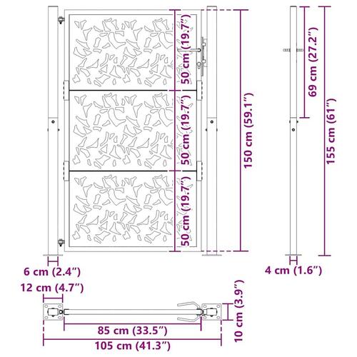 Havelåge 105x155 cm stål bladdesign sort