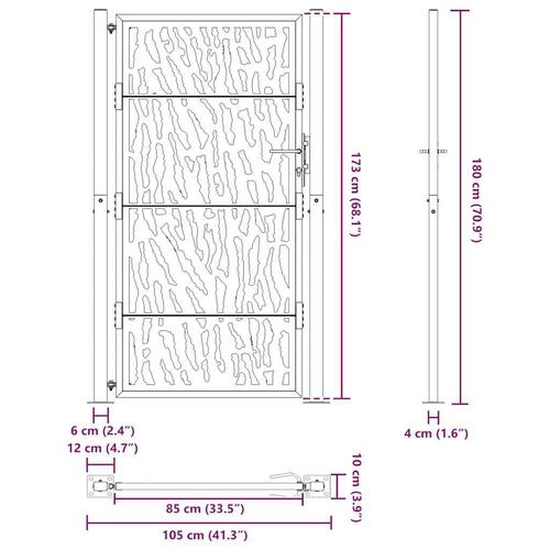 Havelåge 105x180 cm stål spor design sort