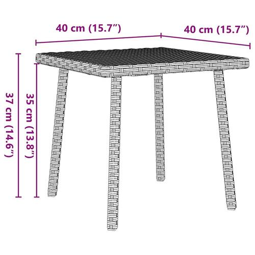 Havesofabord 40x40x37 cm firkantet polyrattan lysegrå
