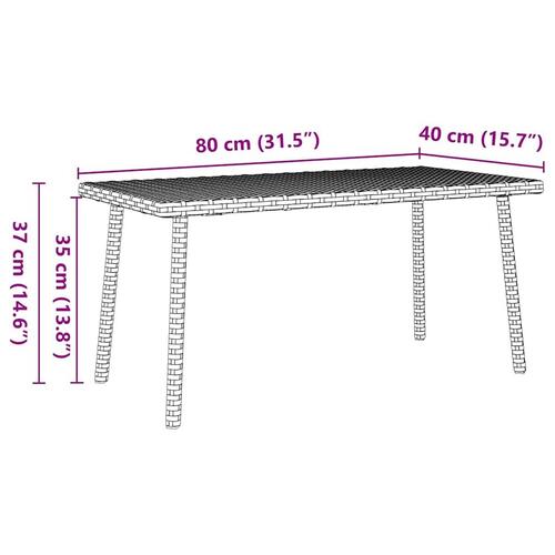 Havesofabord 80x40x37 cm firkantet polyrattan brun