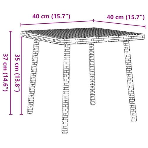 Havesofabord 40x40x37 cm firkantet polyrattan grå