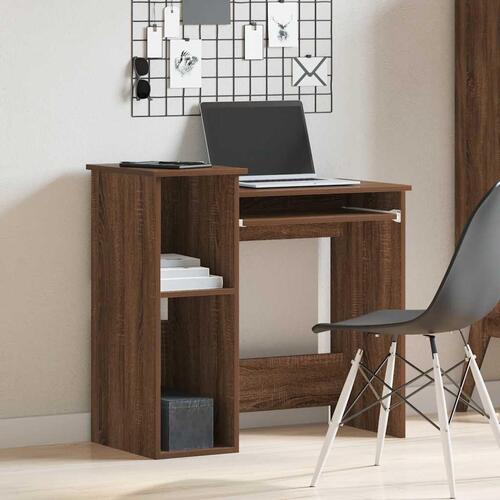 Skrivebord m. hylder 84x40x78 cm konstrueret træ brun egetræ