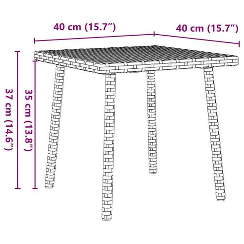 Havesofabord 40x40x37 cm firkantet polyrattan brun