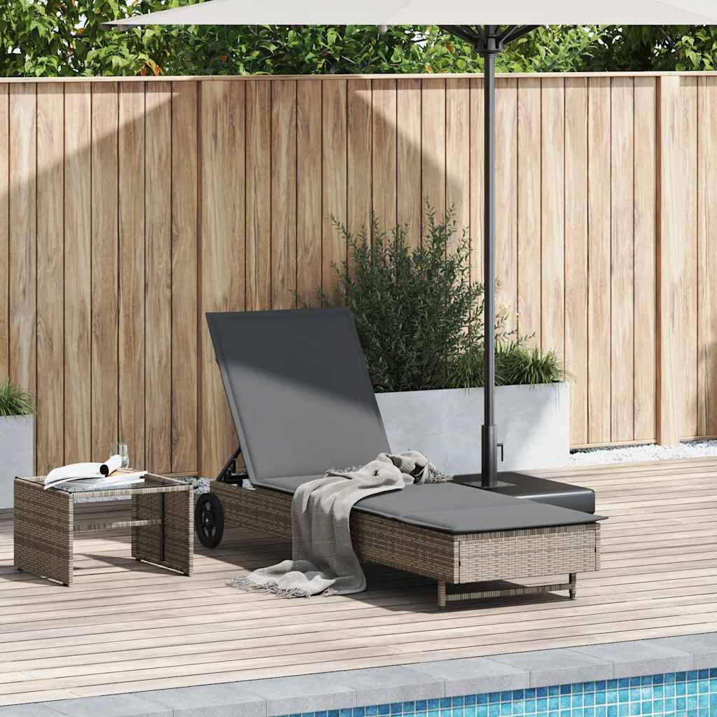 Liggestol Med Hjul Og Hynde Polyrattan - Grå