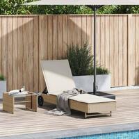 Liggestol med hjul og hynde polyrattan beige