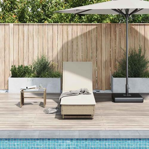 Liggestol med hjul og hynde polyrattan beige